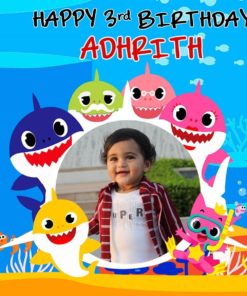 Wow Party Studio Personalized Baby Shark Theme Party Background Backdrop Banner With Birthday Boy Girl Name Age Image 4ft Height X 5ft Width Design Your Day